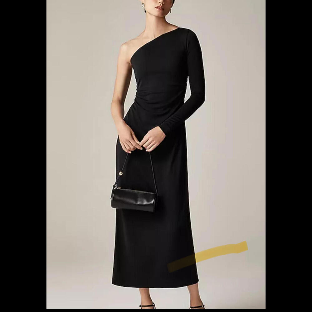 J.Crew $128 One-shoulder Dress in Jersey Crepe Black Size Small CF786  NWT!